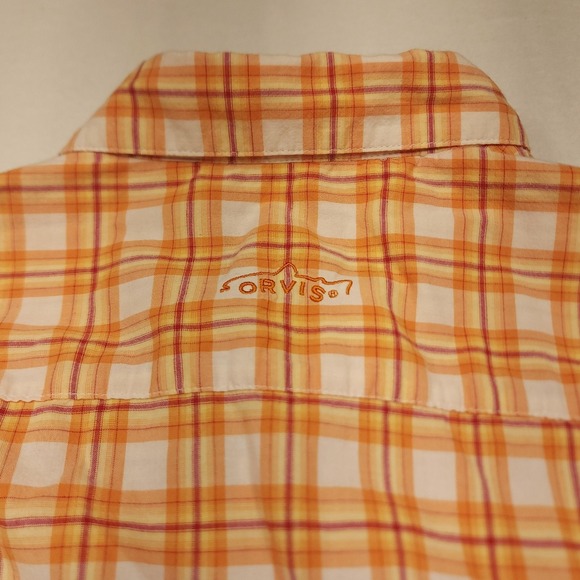 Orvis Shirt Mens 48 Orange Plaid Short Sleeve Button Up Pocket Casual Summer - Picture 5 of 9